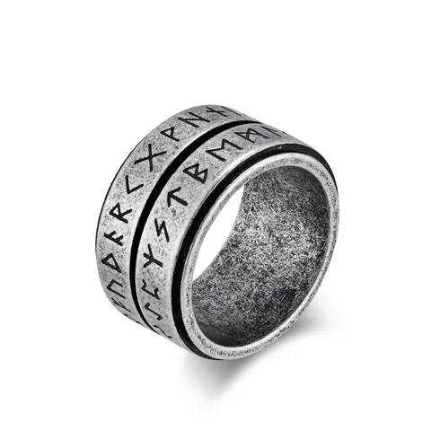 Vintage Noordse Viking Rune Spinner Ring Roestvrij Staal Antiek Zilver Brede Band Futhark Symbolen Sieraden Voor Heren