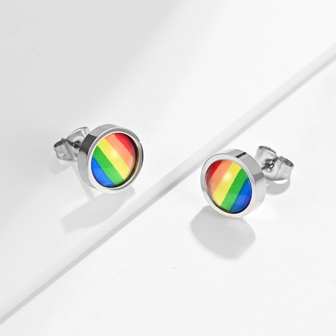 Orecchini a Bottone Tondi Arcobaleno in Acciaio Inossidabile Accessorio Pride Gioielli LGBT per Uomo Donna Regalo Decorativo