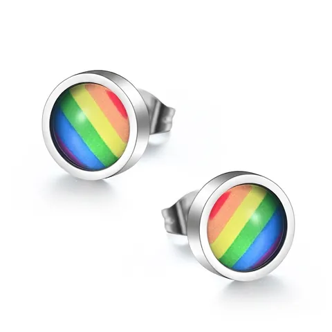 Orecchini a Bottone Tondi Arcobaleno in Acciaio Inossidabile Accessorio Pride Gioielli LGBT per Uomo Donna Regalo Decorativo