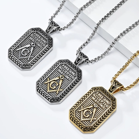 Collar Con Colgante Masónico De Acero Inoxidable Para Hombre Hip Hop Escuadra Y Compás Letra G Joyería Vintage Sin Cadena