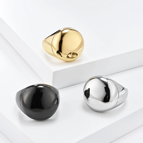 Anello a Cupola in Acciaio Inossidabile Minimalista per Uomo Donna Fascia Liscia Bombata Lucidata a Specchio Gioielli Moda Unisex