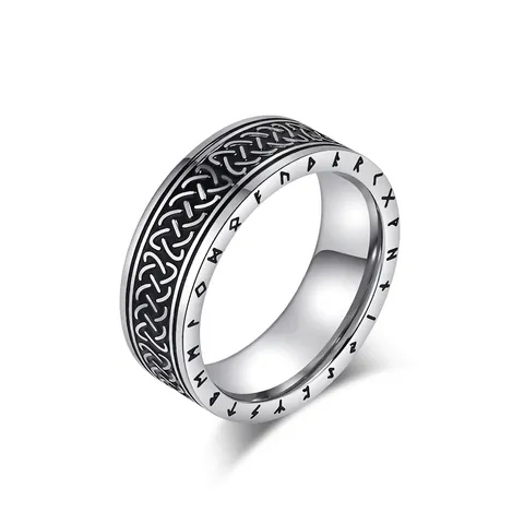 Anello Vichingo Nordico Vintage in Acciaio Inossidabile con Rune e Nodo Celtico per Uomo Gioielli Punk Retro Argento Oro Nero