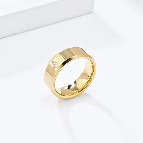 Anillo Masónico para Hombre de Acero de Tungsteno Pulido Símbolo Masonería Vintage Punk Joyería para Hombre