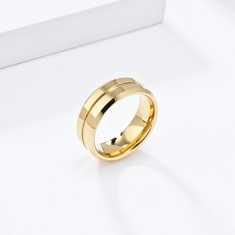 Men Minimalist Tungsten Steel Ring Mirror Polished Band With Center Groove Modern Fashion Jewelry Gift For Him