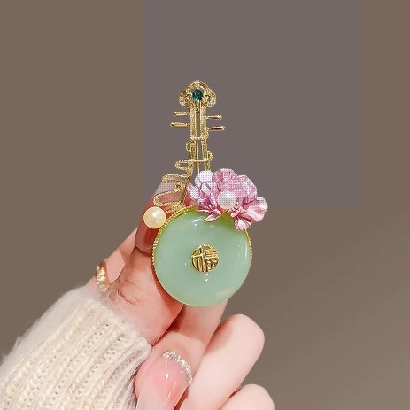 Spilla Cinese Pipa Donna Lega Perla Artificiale Strass Intarsiato Elegante Floreale Spilla Fu Carattere Gioielli Regalo