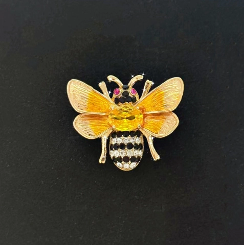 Broche en Zirconia Petite Abeille à la Mode pour Femmes Alliage de Zinc Émail Jaune Insecte Épingle de Revers pour Costume Pull Bijoux Cadeau