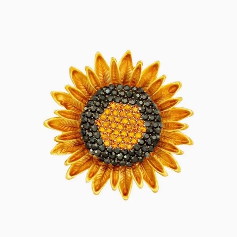 Elegante Broche de Girasol de Aleación de Zinc Con Strass Incrustado Chapado en Oro Alfiler Floral para Accesorios de Vestido