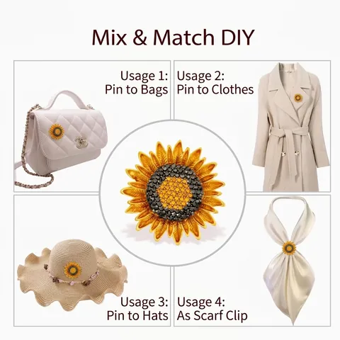 Elegante Broche de Girasol de Aleación de Zinc Con Strass Incrustado Chapado en Oro Alfiler Floral para Accesorios de Vestido