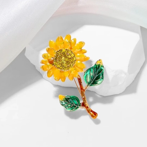 Künstlerisch Sonnenblume Brosche Für Damen Zinklegierung Emaille Pin Gelb Strass Eingelegt Vintage Anzug Schmuck Geschenk