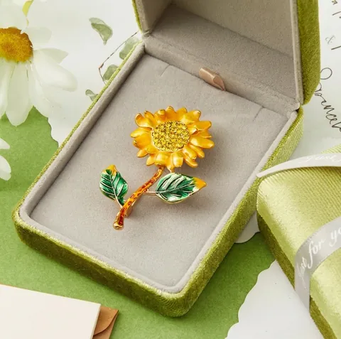 Künstlerisch Sonnenblume Brosche Für Damen Zinklegierung Emaille Pin Gelb Strass Eingelegt Vintage Anzug Schmuck Geschenk