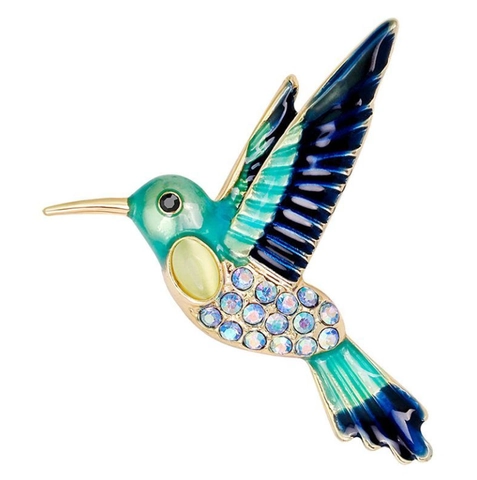 Elegante Spilla a Forma di Colibrì in Smalto per Donna Lega Strass Uccello Pin Gioielli Accessori per Abiti Maglioni Regali per Feste