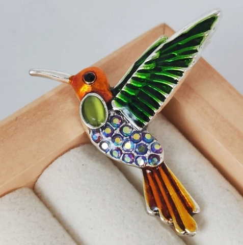 Elegante Spilla a Forma di Colibrì in Smalto per Donna Lega Strass Uccello Pin Gioielli Accessori per Abiti Maglioni Regali per Feste