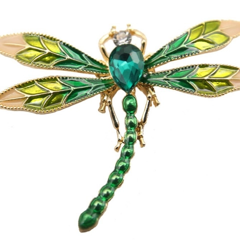 Broche de Libélula de Esmalte Vintage Aleación Chapada en Oro Alfiler de Insecto Con Diamantes de Imitación de Colores