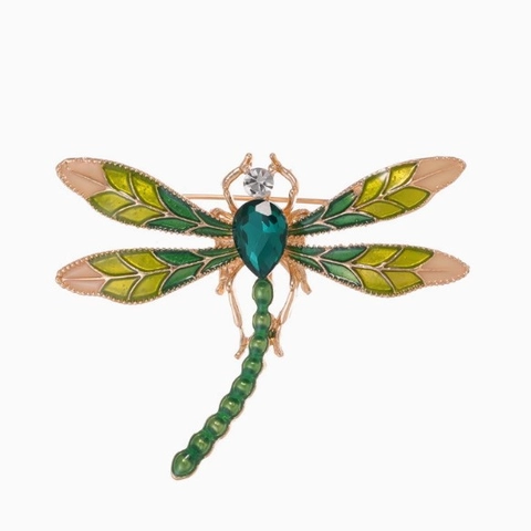 Broche de Libélula de Esmalte Vintage Aleación Chapada en Oro Alfiler de Insecto Con Diamantes de Imitación de Colores