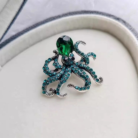 Spilla a Forma di Polpo in Lega Vintage Donna Strass Luccicanti Cristallo Animale Pin per Banchetto Festa Gioielli Moda