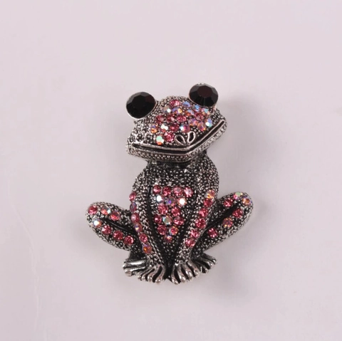 Spilla a Forma di Rana in Lega d'Argento Vintage Con Strass Rosa Cristallo AB per Banchetto Festa Matrimonio Gioielli Animali