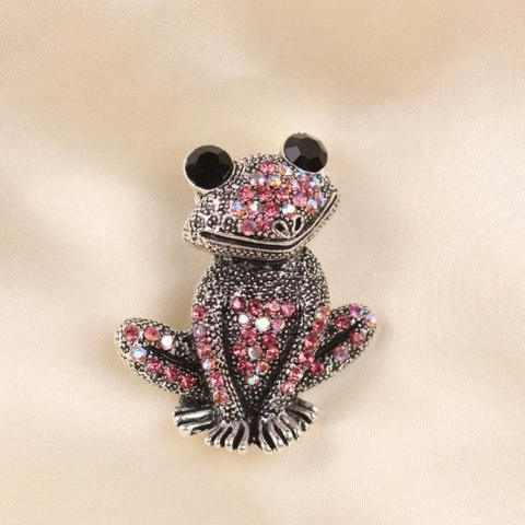 Spilla a Forma di Rana in Lega d'Argento Vintage Con Strass Rosa Cristallo AB per Banchetto Festa Matrimonio Gioielli Animali