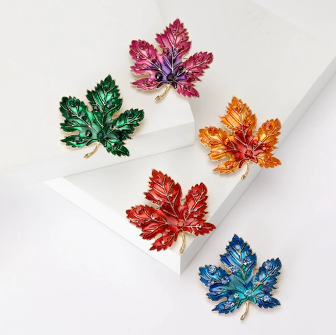 Vintage Ahornblatt Brosche Emaille Verlaufsfarbe Strass Pin Für Damen Anzug Zubehör Herbst Stil Elegante Legierung Schmuck