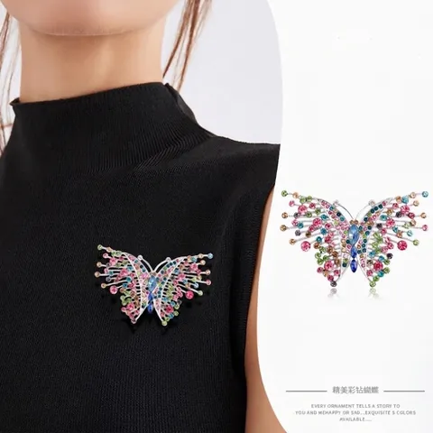 Vintage French Alloy Butterfly Brooch Rhinestone Inlaid Corsage Pin For Women Elegant Animal Badge High Grade Clothing Accessories