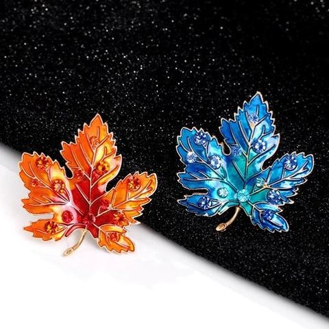 Vintage Ahornblatt Brosche Emaille Verlaufsfarbe Strass Pin Für Damen Anzug Zubehör Herbst Stil Elegante Legierung Schmuck