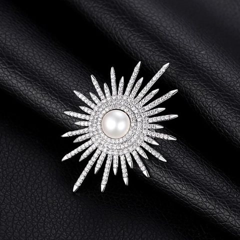 Eleganter Brosche Sonnenstrahl Aus Legierung Mit Künstlicher Perle Strass Eingelegter Sonnenblume Corsage Nadel Damen Anzug Zubehör