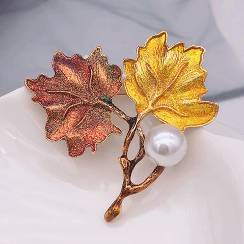 Vintage Emaille Ahornblatt Brosche Für Damen Legierung Künstliche Perle Herbst Blatt Anstecknadel Für Kleid Hochzeit Party Schmuck
