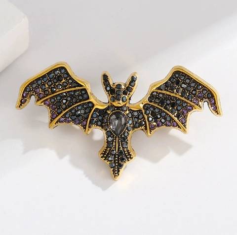 Spilla Vintage Gotica a Forma di Pipistrello in Lega e Strass per Donna Uomo Gioielli per Feste di Halloween Accessori Clip per Sciarpa