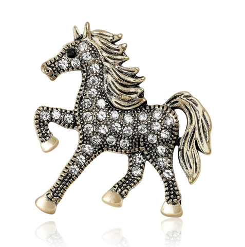 Vintage Spilla Cavallo in Corsa in Lega di Zinco Lussuosa con Strass Incastonati Spilla di Moda Accessorio per Gioielli Animali per Donna