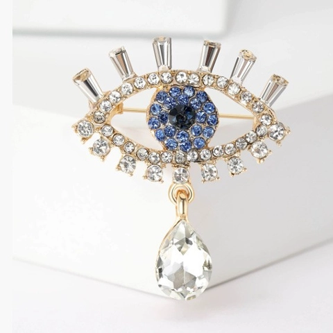 Broche de Lujo de Mal de Ojo para Mujer de Aleación de Zinc con Diamantes de Imitación en Forma de Ojo Accesorio de Joyería de Moda para Ropa