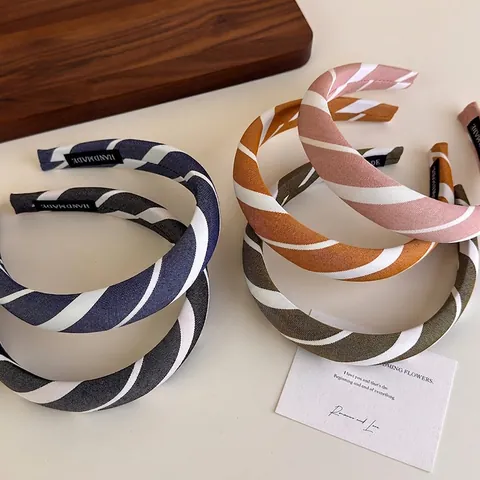Diadema Acolchada de Tela con Rayas para Mujer Diadema de Esponja Estilo Japonés Vintage Accesorios para el Cabello para Niñas de Colegio