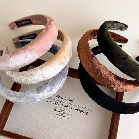 Vintage Einfarbig Samt Schwamm Gepolsterte Haarreif Für Damen Breiter Retro Haarband Weicher Stoff Kopfschmuck Daily Accessoires