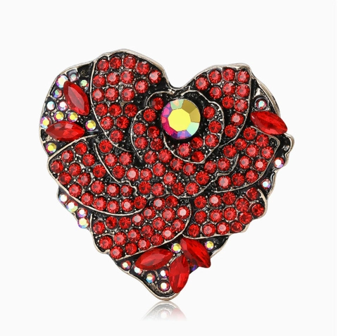 Elegante Spilla a Cuore Rosa in Lega di Zinco e Strass da Donna Spilla a Cuore in Cristallo Rosso Galvanico per Abiti Gioielli