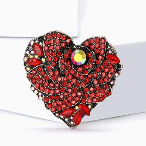Elegante Spilla a Cuore Rosa in Lega di Zinco e Strass da Donna Spilla a Cuore in Cristallo Rosso Galvanico per Abiti Gioielli