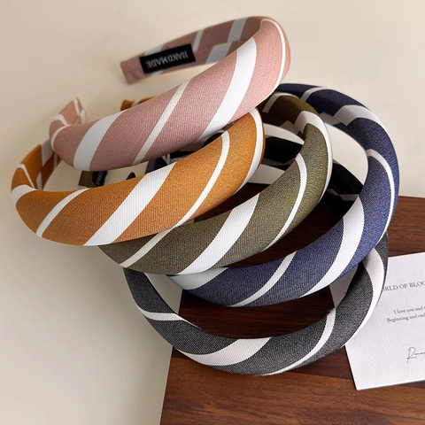 Diadema Acolchada de Tela con Rayas para Mujer Diadema de Esponja Estilo Japonés Vintage Accesorios para el Cabello para Niñas de Colegio