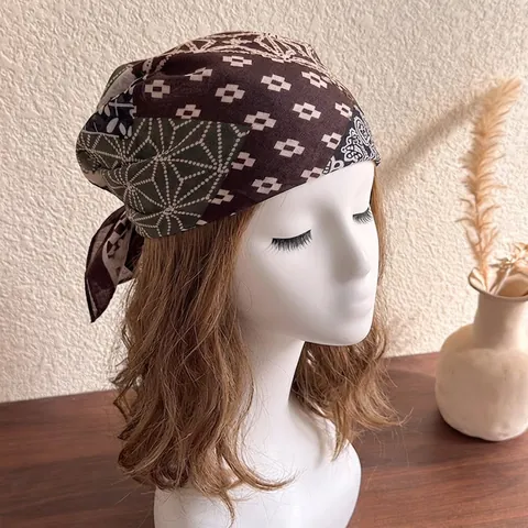 Amerikaans Vintage Vierkante Hoofddoek Patchwork Ruitjesprint Bandana Hiphop Muziekfestival Haaraccessoire Retro Sjaal Dames