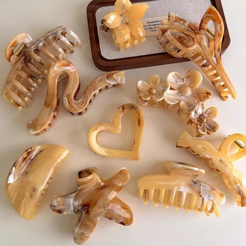 Pinze per Capelli Grandi da Donna in Marmo Ambra Motivo Tartarugato in Plastica Fermagli per Capelli Vintage a Cuore Fiore Tulipano Antiscivolo Accessori