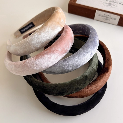 Vintage Einfarbig Samt Schwamm Gepolsterte Haarreif Für Damen Breiter Retro Haarband Weicher Stoff Kopfschmuck Daily Accessoires