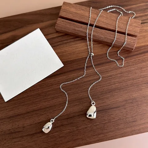 Minimalist Copper Silver Tone Water Drop Lariat Necklace For Women Y Shaped Adjustable Long Chain Fashion Jewelry Gift