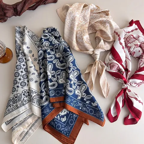 Vintage Paisley Print Vierkante Sjaal Voor Dames Luxe Satijn Imitatie Bandana Mode Hoofddoek Elegante Halssjaal Sjaal Accessoire