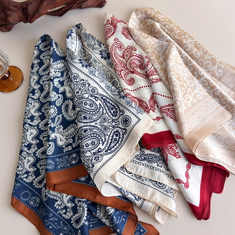 Vintage Paisley Print Vierkante Sjaal Voor Dames Luxe Satijn Imitatie Bandana Mode Hoofddoek Elegante Halssjaal Sjaal Accessoire