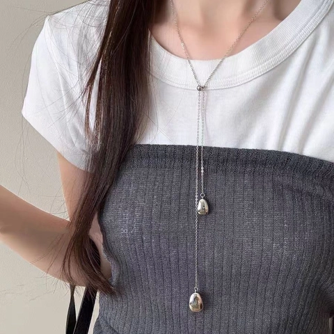 Minimalist Copper Silver Tone Water Drop Lariat Necklace For Women Y Shaped Adjustable Long Chain Fashion Jewelry Gift