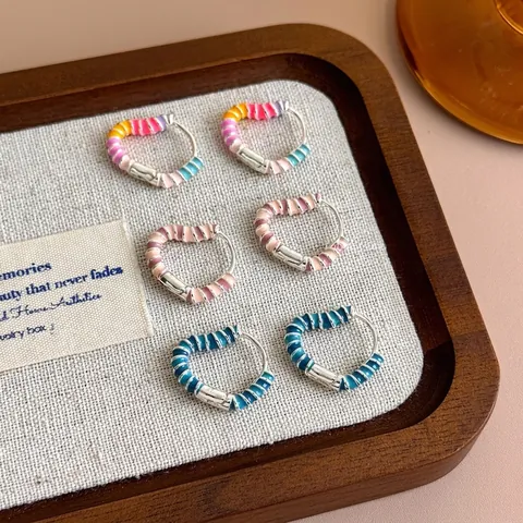 Orecchini a Cerchio in Rame Smaltato a Forma di Cuore Colorati con Spirale a Goccia d'Olio Dolci Gioielli alla Moda in Stile Coreano per Donna