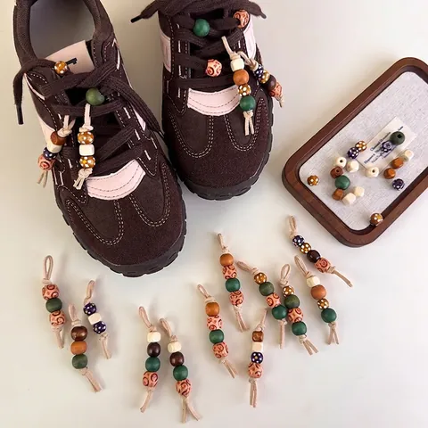 Vintage Maillard Houten Kralen Schoendecoratie Handgemaakte Veters Hanger Gekleurde Kralen Zeester Schoenaccessoires Voor Sneakers