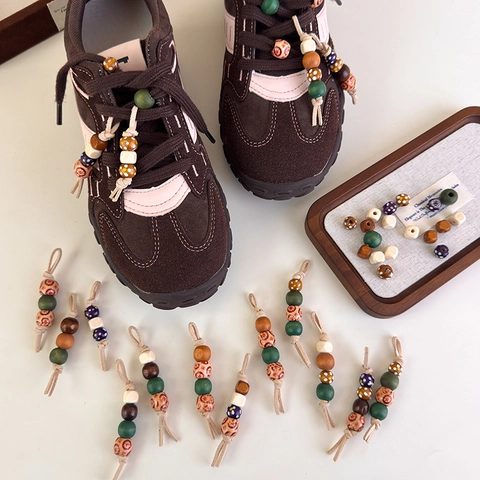 Vintage Maillard Houten Kralen Schoendecoratie Handgemaakte Veters Hanger Gekleurde Kralen Zeester Schoenaccessoires Voor Sneakers