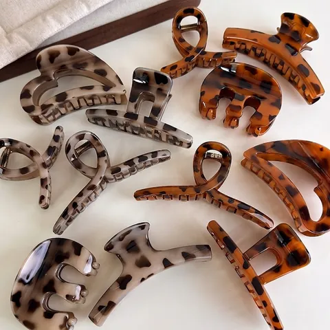 Molletta per Capelli Leopardata Rétro Francese Elegante in PC Tartarugato Clip a Squalo Accessorio per lo Styling Capelli da Donna