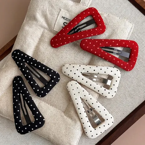 Vintage Polka Dot Fabric Wrapped Triangle Hair Clip Cotton Handmade Geometric Snap Clip For Women Side Fringe Hair Accessories