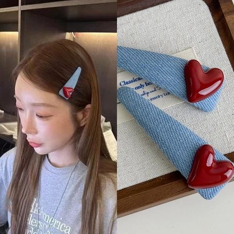 Süße Herz Denim Stoff Haarklammern Dreieck BB Pins Für Mädchen Frauen Tägliche Haar Accessoires Vintage Y2K Stil Haarnadeln