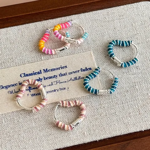 Orecchini a Cerchio in Rame Smaltato a Forma di Cuore Colorati con Spirale a Goccia d'Olio Dolci Gioielli alla Moda in Stile Coreano per Donna