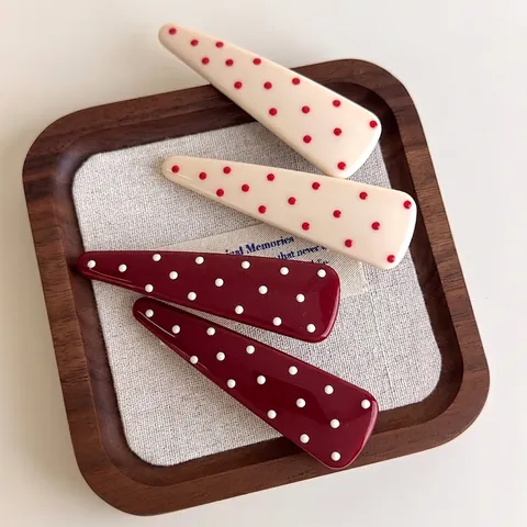 Molletta per Capelli Vintage in Acetato a Pois per Donna Stile Francese Dolce Clip Laterale Geometrica a Triangolo Accessorio Elegante