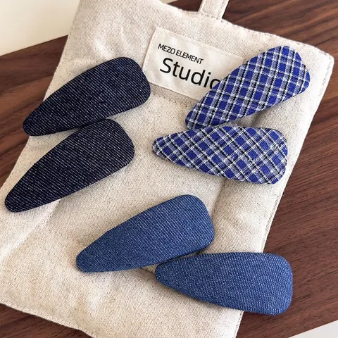 Fermagli per Capelli in Tessuto Denim Blu a Quadretti Clip BB Coreani di Moda Forcine Laterali in Denim per Donna Gioielli